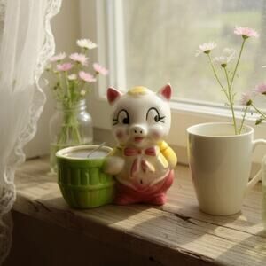 Vintage Ceramic Pig Candle Holder 475 Inches Mid Century Farmhouse